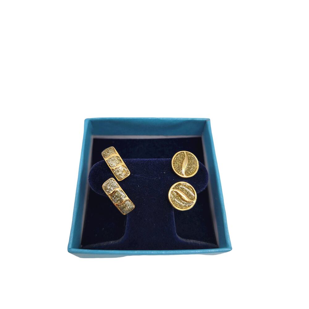 Vintage 2 Sets of Clip-On Earrings Set Gold Tone Rhinestone Fashion Jewelry